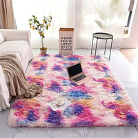 HKM-031635 Tie-Dye Gradient Color Printed Rectangle Silk Wool Carpet - 100% Polyester Fiber, Hand Washable