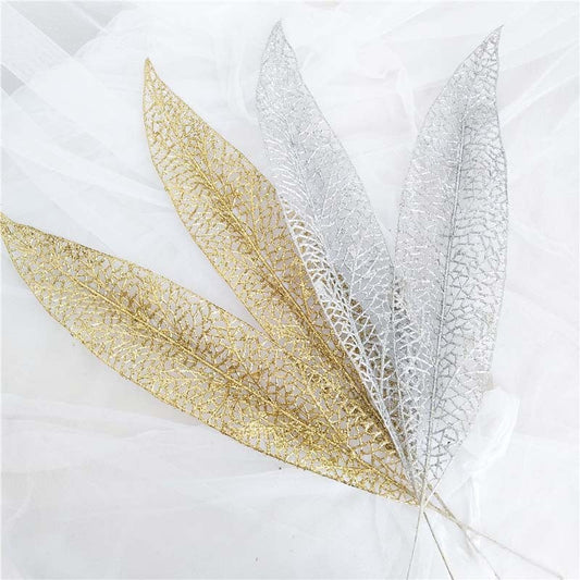 HKM-031699 Gold Powder Leaf Pendant - 45 cm Plastic Flower Design in Multiple Colors (Gold, Silver, Pink, Red, Purple)