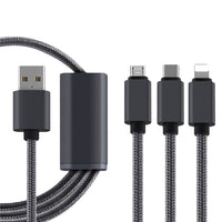 HKM-031955 3-in-1 USB Mobile Phone Charging Cable - 1.2m Length, Black