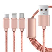 HKM-031955 3-in-1 USB Mobile Phone Charging Cable - 1.2m Length, Black