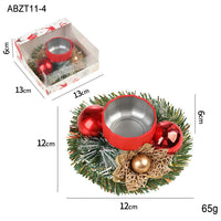 HKM-032019 Christmas Candlestick Wreath with Red Berries, Pinecones, and Fake Leaves for Home Decor