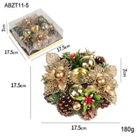 HKM-032019 Christmas Candlestick Wreath with Red Berries, Pinecones, and Fake Leaves for Home Decor