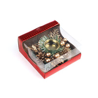 HKM-032019 Christmas Candlestick Wreath with Red Berries, Pinecones, and Fake Leaves for Home Decor