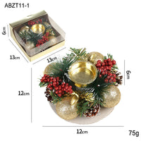 HKM-032019 Christmas Candlestick Wreath with Red Berries, Pinecones, and Fake Leaves for Home Decor