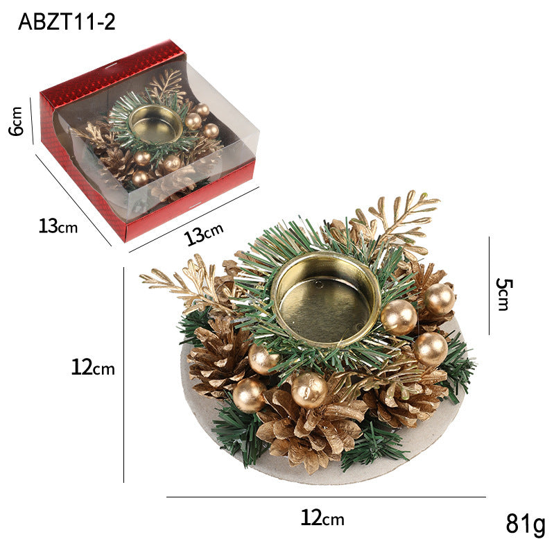 HKM-032019 Christmas Candlestick Wreath with Red Berries, Pinecones, and Fake Leaves for Home Decor