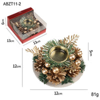 HKM-032019 Christmas Candlestick Wreath with Red Berries, Pinecones, and Fake Leaves for Home Decor