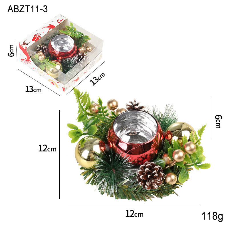 HKM-032019 Christmas Candlestick Wreath with Red Berries, Pinecones, and Fake Leaves for Home Decor