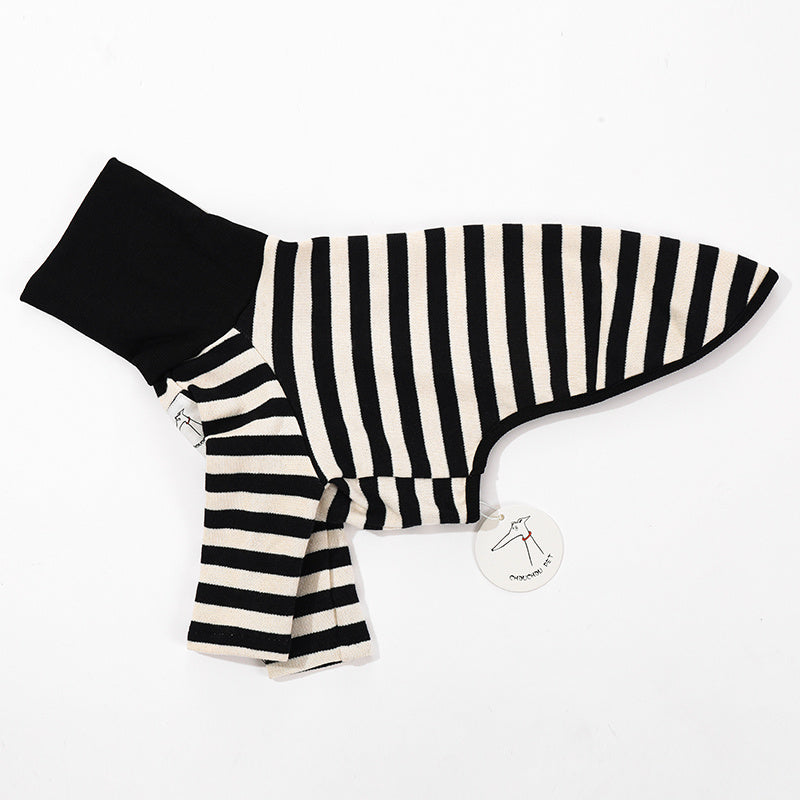 HKM-032019 High Collar Striped Cotton Stretch Dog Clothes in Red and Black for Small to 3XL Pets