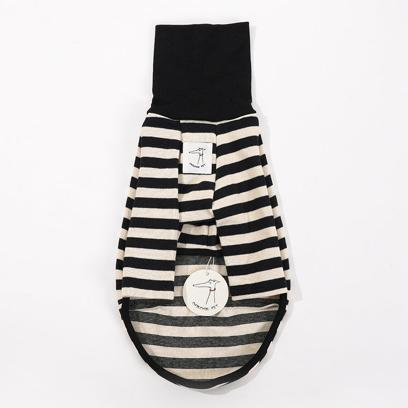 HKM-032019 High Collar Striped Cotton Stretch Dog Clothes in Red and Black for Small to 3XL Pets