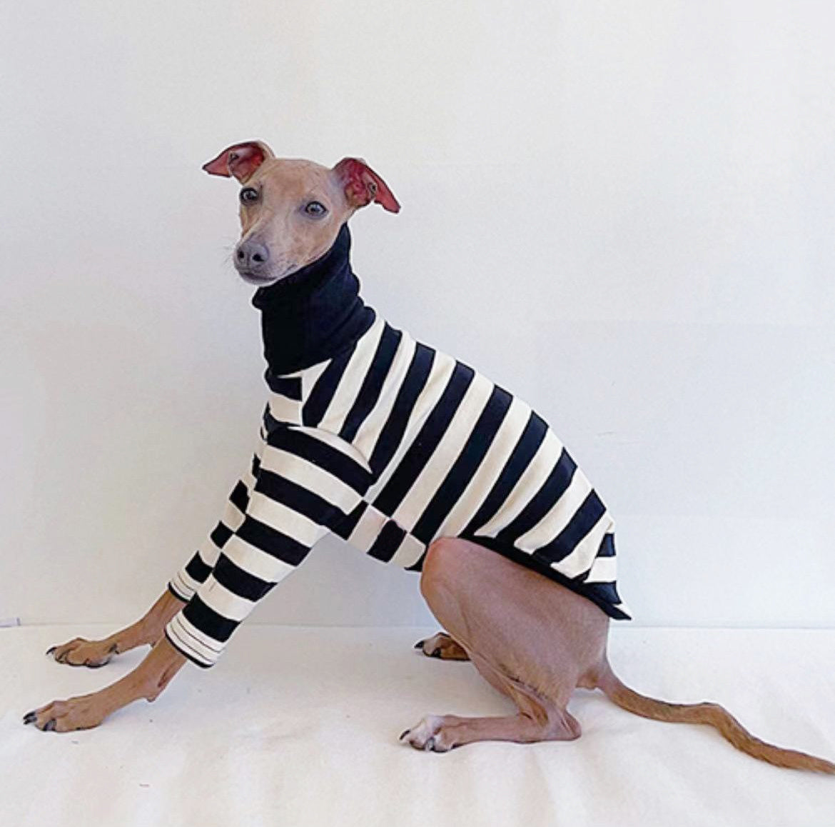 HKM-032019 High Collar Striped Cotton Stretch Dog Clothes in Red and Black for Small to 3XL Pets