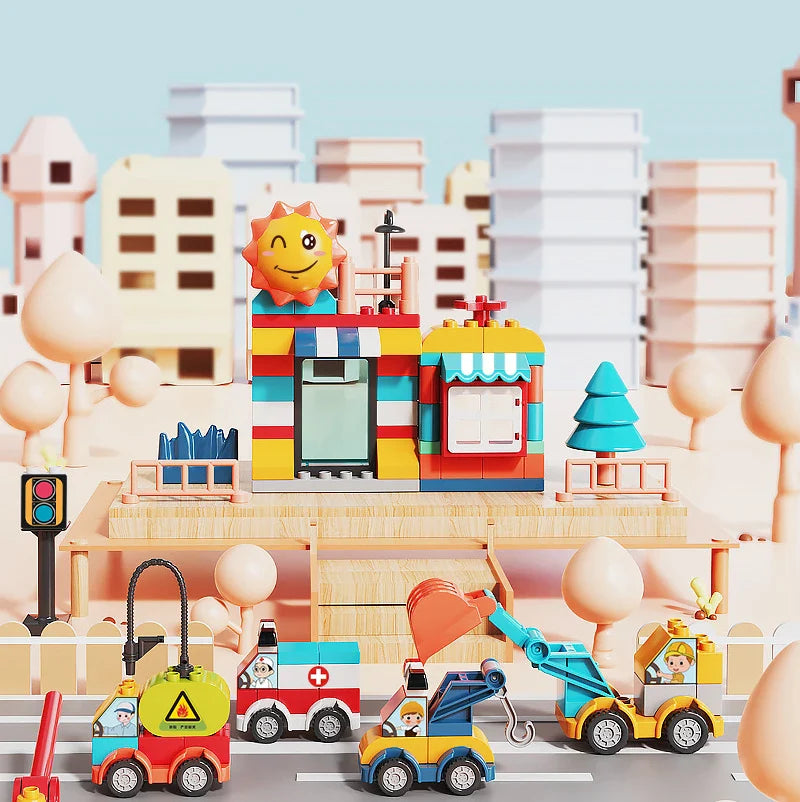 HKM-032147 DIY Assembly 135-Piece Building Block Set for Kids - Modern City Car Toy