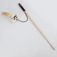 HKM-032211 Feather and Bell Tease Cat Pole Toy with 40cm Wood Pole and 75cm Leather Band