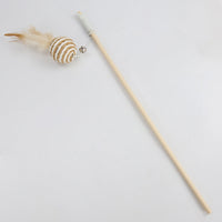 HKM-032211 Feather and Bell Tease Cat Pole Toy with 40cm Wood Pole and 75cm Leather Band