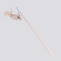 HKM-032211 Feather and Bell Tease Cat Pole Toy with 40cm Wood Pole and 75cm Leather Band