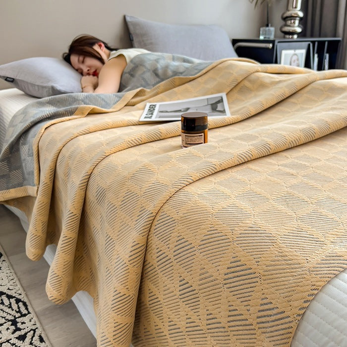 HKM-032403 Cotton Gauze Blanket with European Geometric Design for Summer Comfort