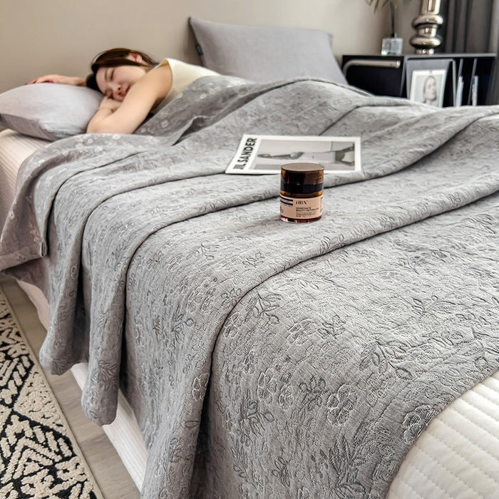 HKM-032403 Cotton Gauze Blanket with European Geometric Design for Summer Comfort