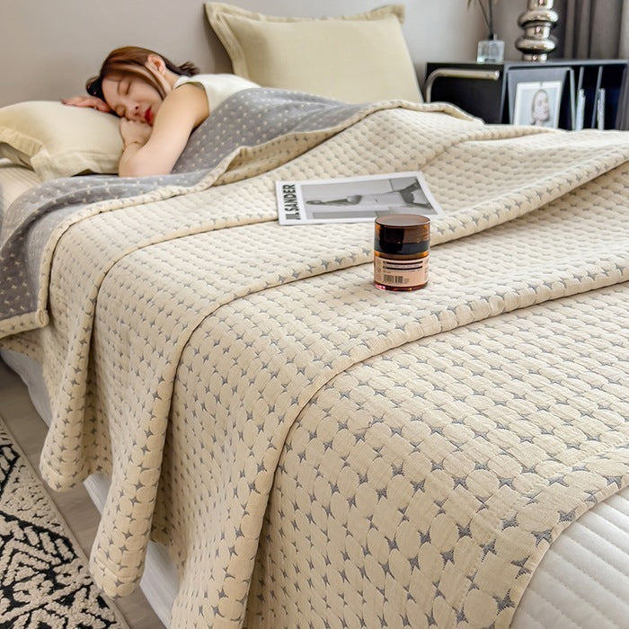 HKM-032403 Cotton Gauze Blanket with European Geometric Design for Summer Comfort