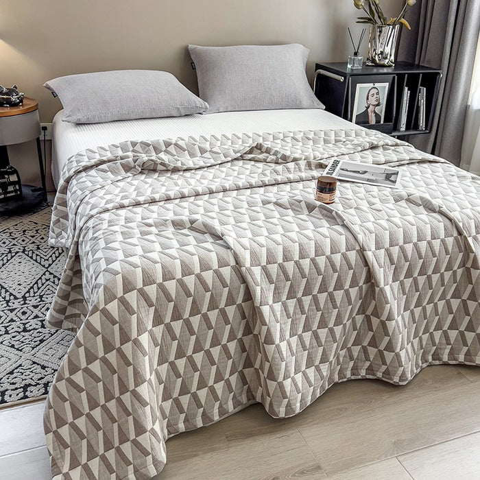 HKM-032403 Cotton Gauze Blanket with European Geometric Design for Summer Comfort