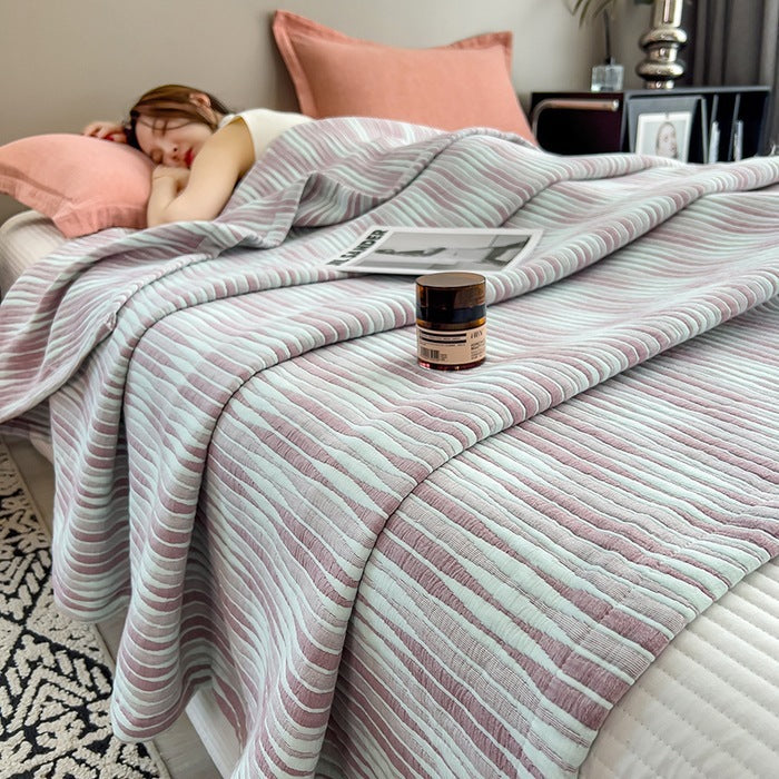HKM-032403 Cotton Gauze Blanket with European Geometric Design for Summer Comfort