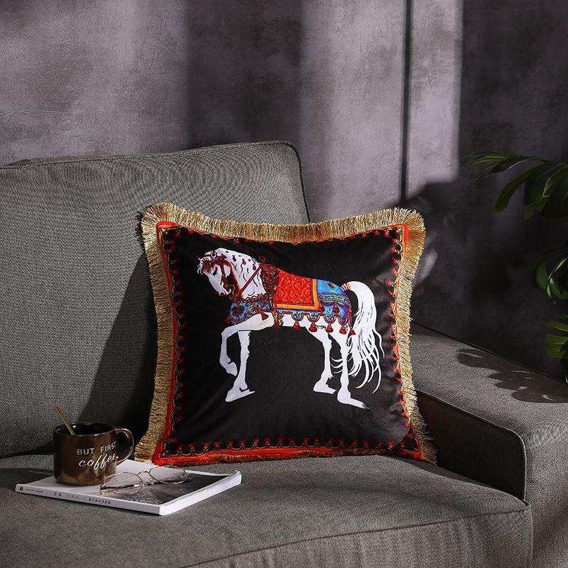 HKM-032531 Double-Sided Printed Fringe Pillow Cushion 45x45cm in Various Colors and Patterns