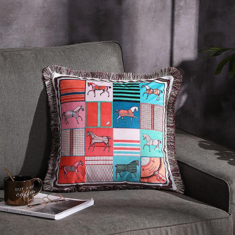 HKM-032531 Double-Sided Printed Fringe Pillow Cushion 45x45cm in Various Colors and Patterns