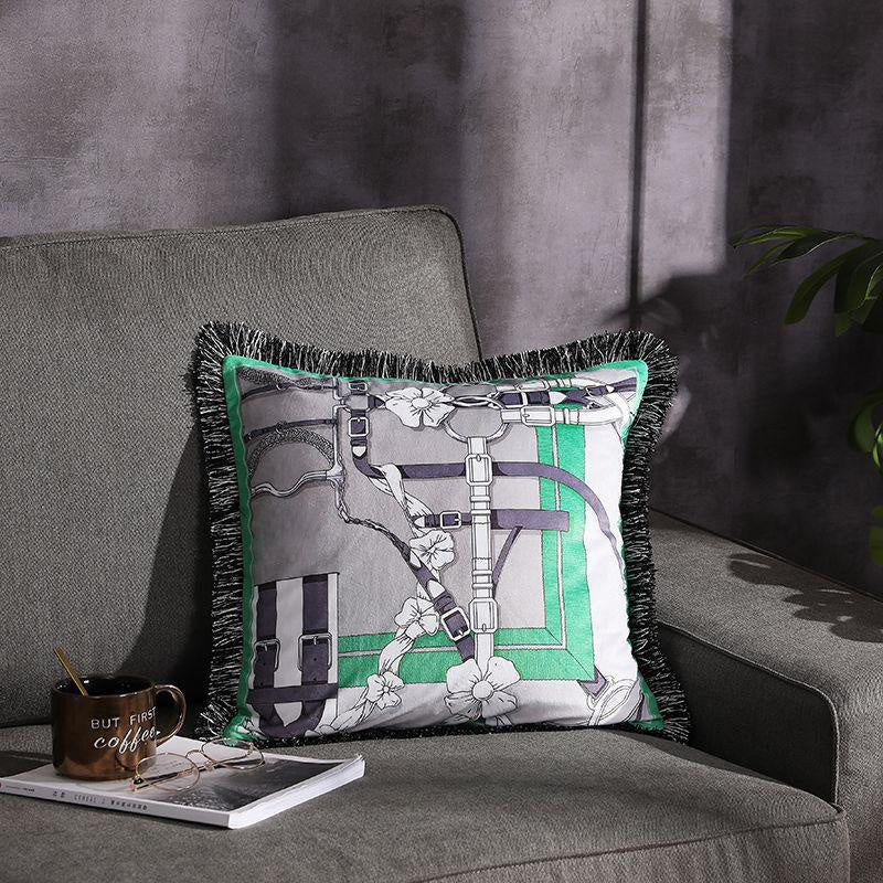 HKM-032531 Double-Sided Printed Fringe Pillow Cushion 45x45cm in Various Colors and Patterns