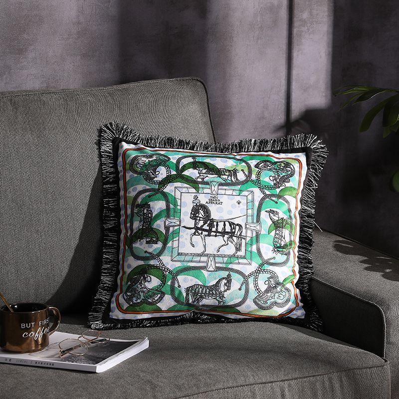 HKM-032531 Double-Sided Printed Fringe Pillow Cushion 45x45cm in Various Colors and Patterns