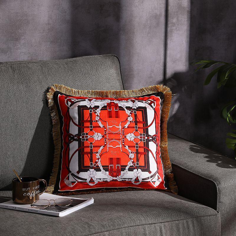 HKM-032531 Double-Sided Printed Fringe Pillow Cushion 45x45cm in Various Colors and Patterns