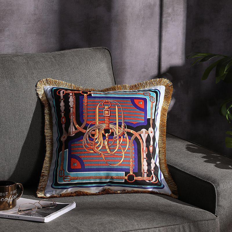 HKM-032531 Double-Sided Printed Fringe Pillow Cushion 45x45cm in Various Colors and Patterns