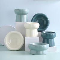 HKM-032595 High-Standing Ceramic Cat Bowl with Cervical Spine Protection - Available in Multiple Colors