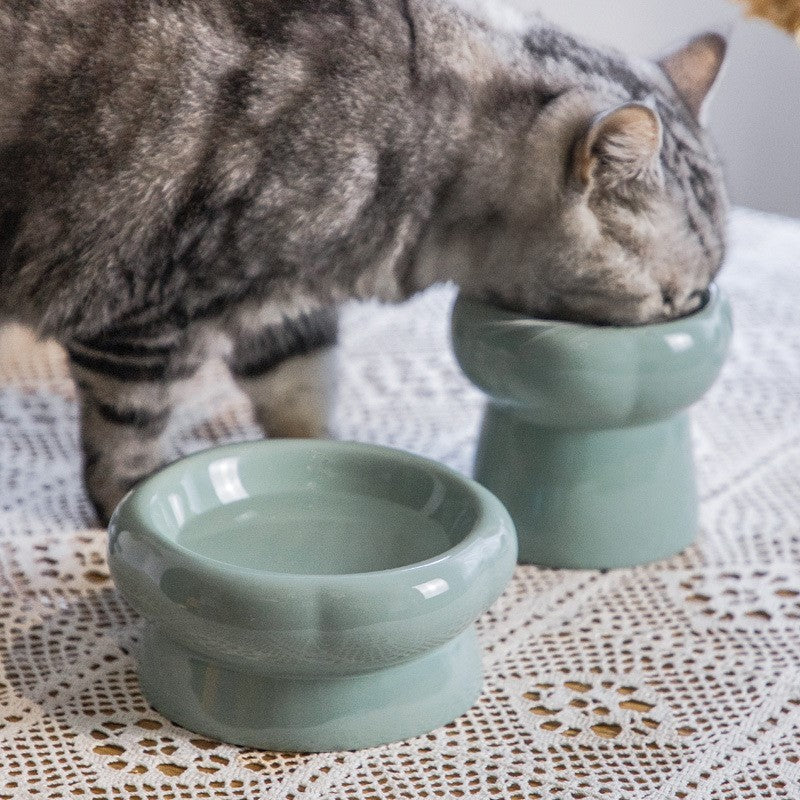 HKM-032595 High-Standing Ceramic Cat Bowl with Cervical Spine Protection - Available in Multiple Colors