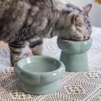 HKM-032595 High-Standing Ceramic Cat Bowl with Cervical Spine Protection - Available in Multiple Colors