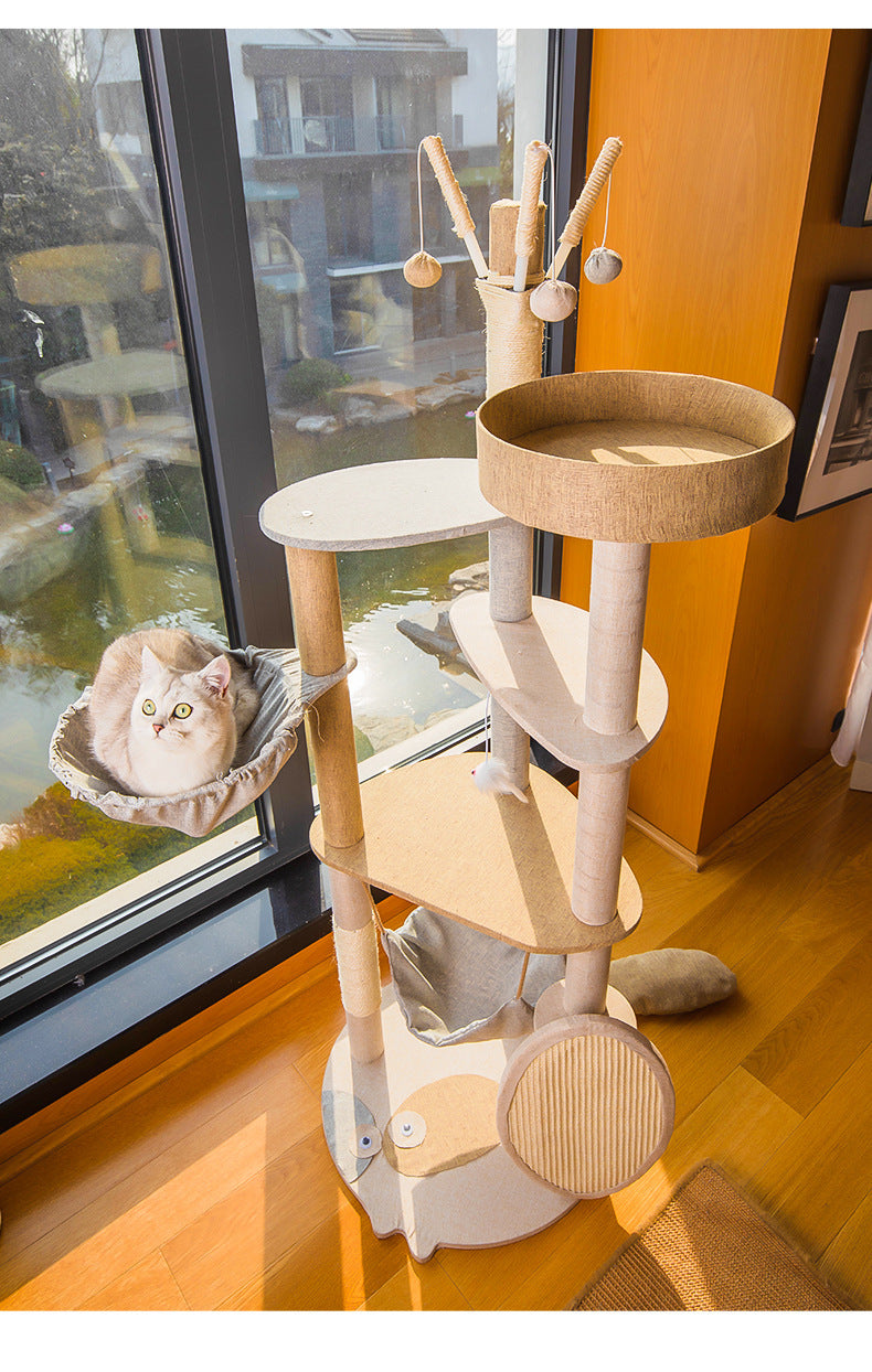 HKM-032723 Large Wooden Integrated Cat Climbing Frame with Shelf