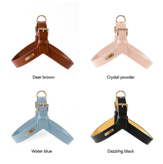 HKM-032915 Durable Leather Pet Harness for Cats and Dogs – Secure Chest Strap in Bright Black, Aqua Blue, Crystal Pink, or Deer Brown