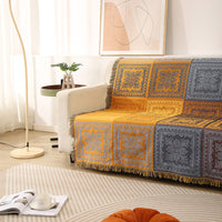 HKM-033555 Geometric Pattern Sofa Cover in Blue, Yellow, and Red – Multiple Sizes Available