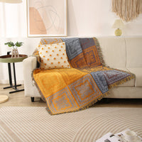HKM-033555 Geometric Pattern Sofa Cover in Blue, Yellow, and Red – Multiple Sizes Available