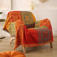 HKM-033555 Geometric Pattern Sofa Cover in Blue, Yellow, and Red – Multiple Sizes Available
