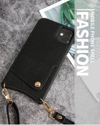 HKM-033811 Diagonal Lanyard Phone Case for iPhone and Huawei Models - Fashionable TPU Holster with Card Holder