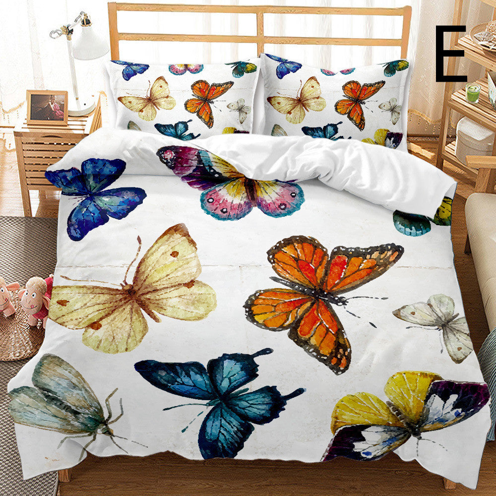 HKM-033875 Butterfly Series 3-Piece Modern Bedding Quilt Cover Set with 3D Digital Printing