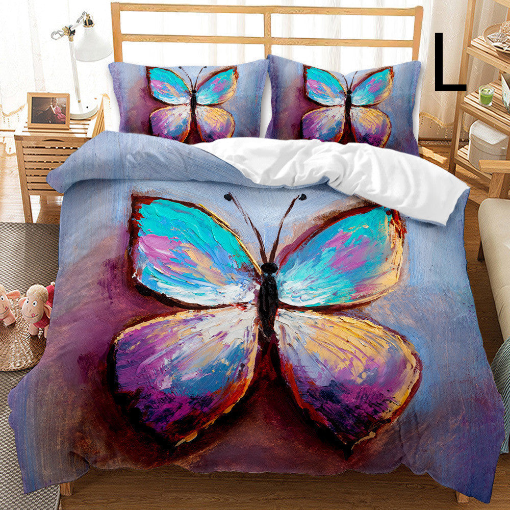 HKM-033875 Butterfly Series 3-Piece Modern Bedding Quilt Cover Set with 3D Digital Printing