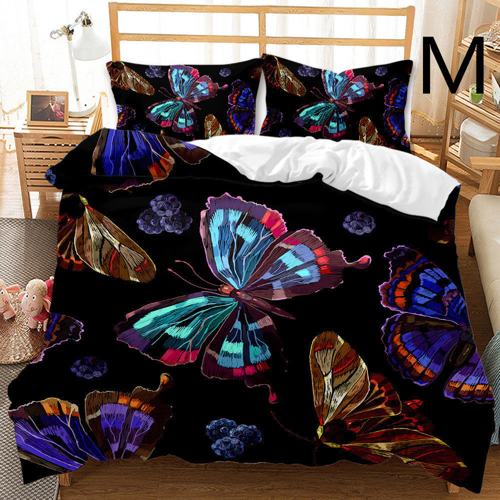 HKM-033875 Butterfly Series 3-Piece Modern Bedding Quilt Cover Set with 3D Digital Printing