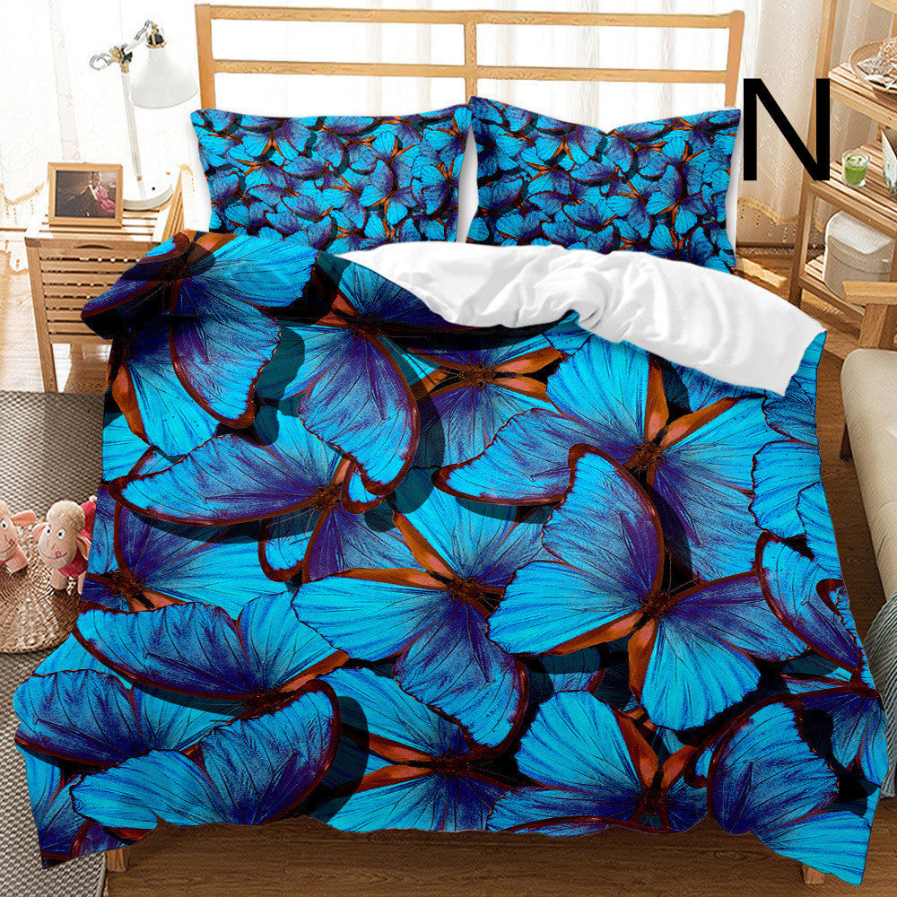 HKM-033875 Butterfly Series 3-Piece Modern Bedding Quilt Cover Set with 3D Digital Printing