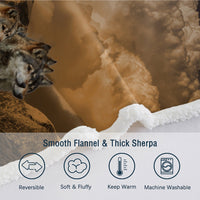 HKM-033875 Sherpa Fleece Blanket with Native American Wolf Design - Plush Throw for Bed, Couch, and Nursery (50x60 Inch & 60x80 Inch)