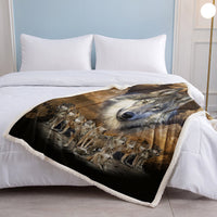 HKM-033875 Sherpa Fleece Blanket with Native American Wolf Design - Plush Throw for Bed, Couch, and Nursery (50x60 Inch & 60x80 Inch)