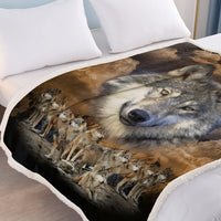 HKM-033875 Sherpa Fleece Blanket with Native American Wolf Design - Plush Throw for Bed, Couch, and Nursery (50x60 Inch & 60x80 Inch)