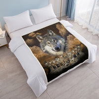 HKM-033875 Sherpa Fleece Blanket with Native American Wolf Design - Plush Throw for Bed, Couch, and Nursery (50x60 Inch & 60x80 Inch)