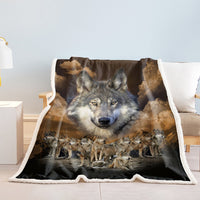 HKM-033875 Sherpa Fleece Blanket with Native American Wolf Design - Plush Throw for Bed, Couch, and Nursery (50x60 Inch & 60x80 Inch)
