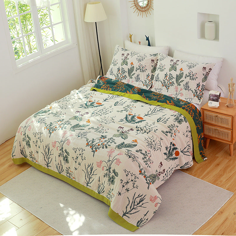 HKM-034195 Multi-Functional Cotton Gauze Towel Blanket Set with Pillow Towels - Soft, Breathable, and Versatile for All Seasons