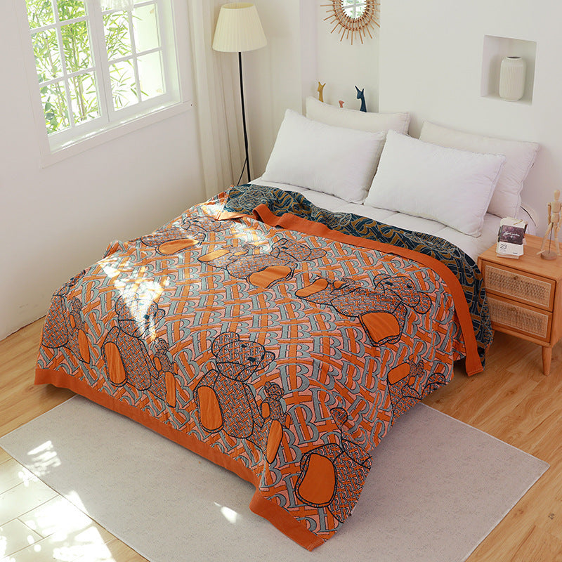 HKM-034195 Multi-Functional Cotton Gauze Towel Blanket Set with Pillow Towels - Soft, Breathable, and Versatile for All Seasons