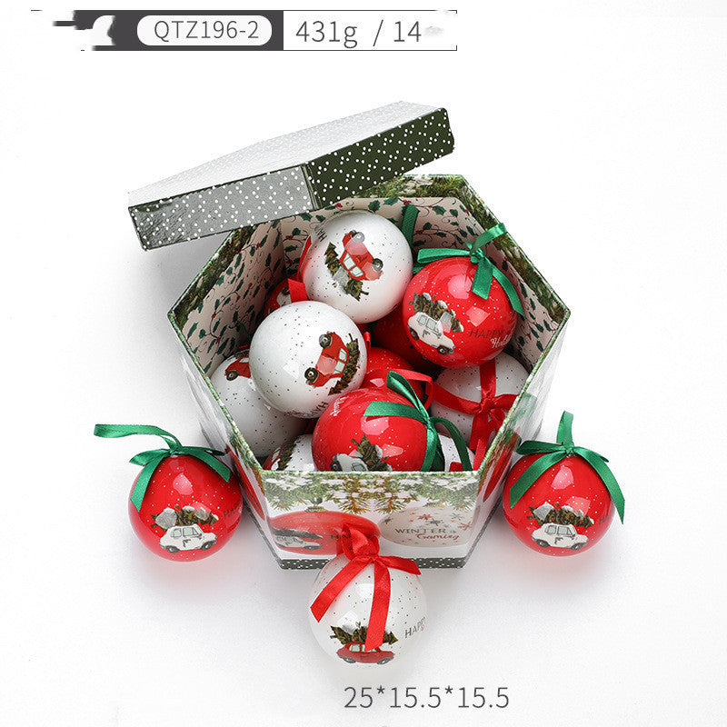 HKM-034323 Christmas Gift Box with Christmas Tree Decoration Pendant - Foam, 7.2cm, Variety of Prints, Includes 1 Bubble Sticker Christmas Ball